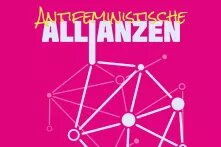 Cover vom Podcast "Antifeministische Allianzen": Pinker Hintergrund mit gelber und weißer Schrift für den Titel. Im unteren Bereich sind Striche und Punkte abstrakt miteinander verbunden.