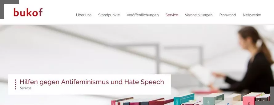 Screenshot der Website "Hilfen gegen Antifeminismus und Hate Speech"