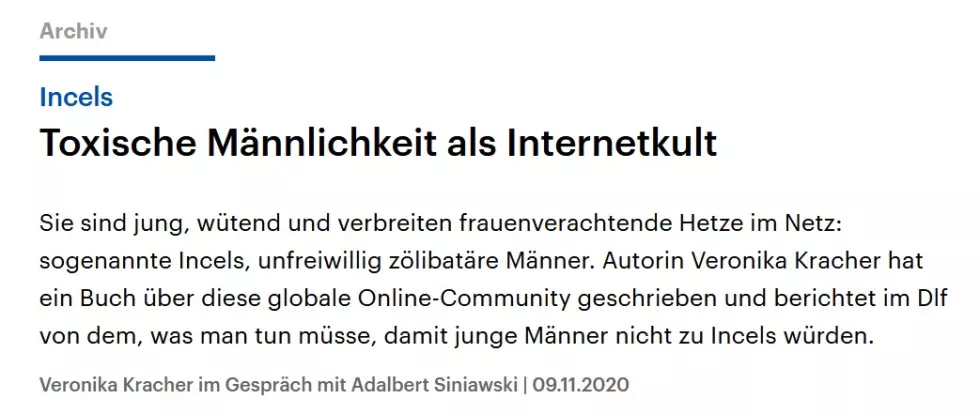 Screenshot vom Audiobeitrag "Toxische Männlichkeit als Internetkult" auf deutschlandfunk.de