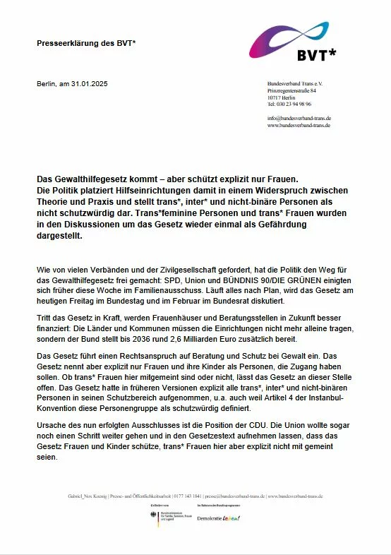 Erste Seite der Stellungnahme: schwarzer Text auf weißem Hintergrund